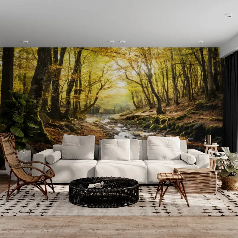 Papier peint Papier peint panoramique forêt et cours d'eau apporte une automnales,