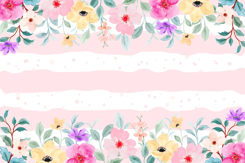 Papier peint pastel fleurs et rayures roses