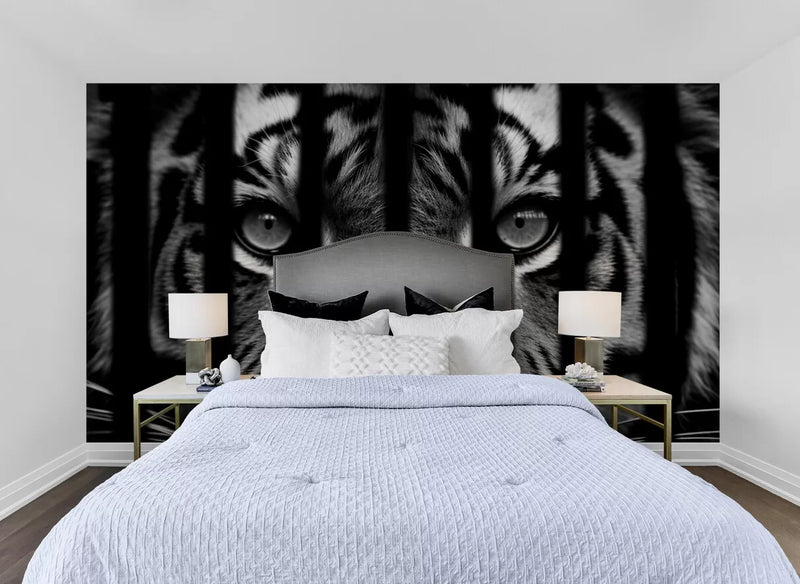 Papier peint Papier peint tigre noir et blanc d'inspiration animalière sauvage
