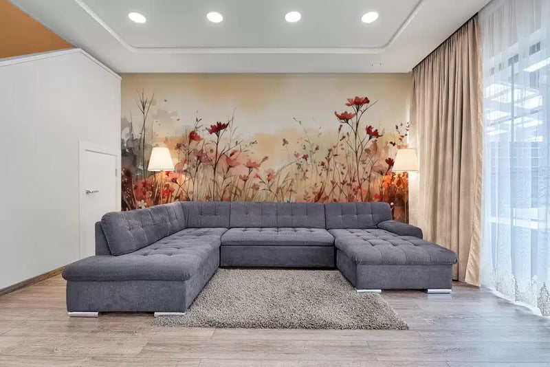 Papier peint Papier peint vintage champ de fleurs douces évoquent aquarelle