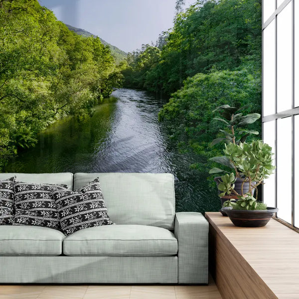 Papier peint Papier peint panoramique forêt et rivière apporte une apaisante