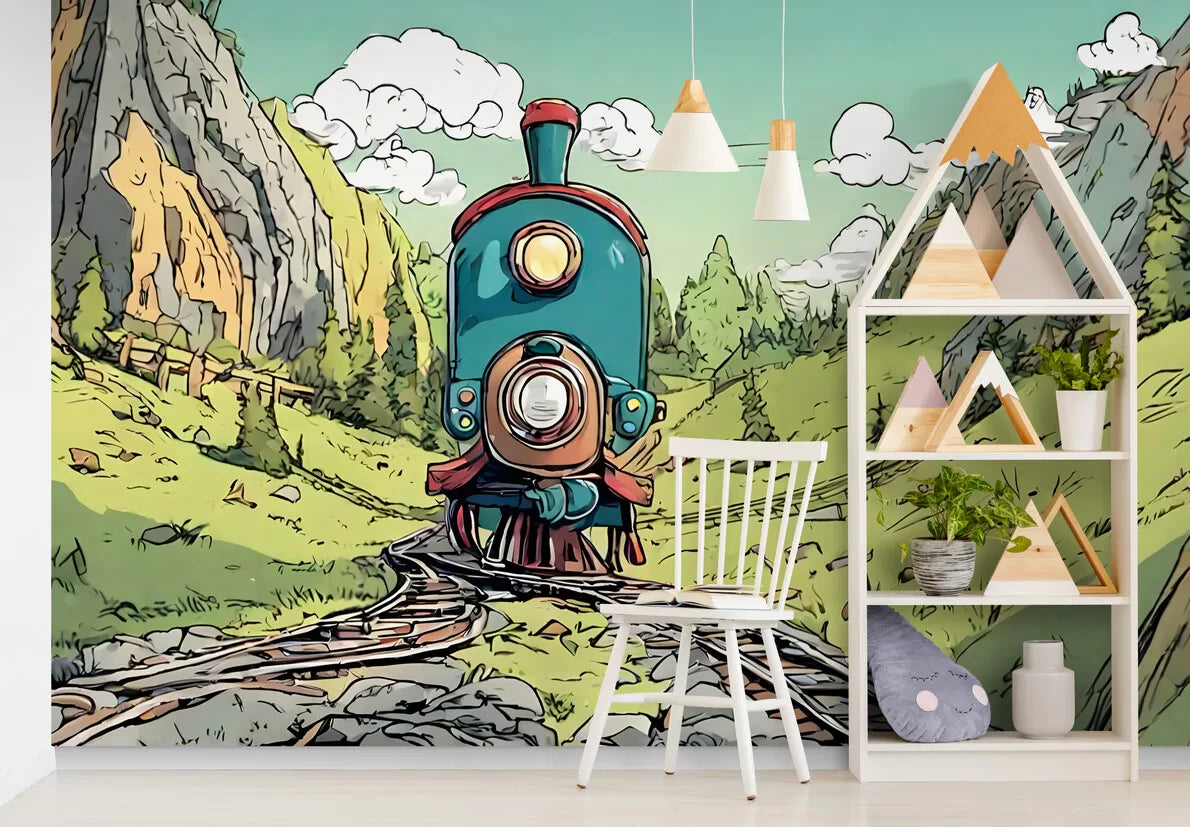 Papier peint Papier peint enfant train dans les montagnes de train vives