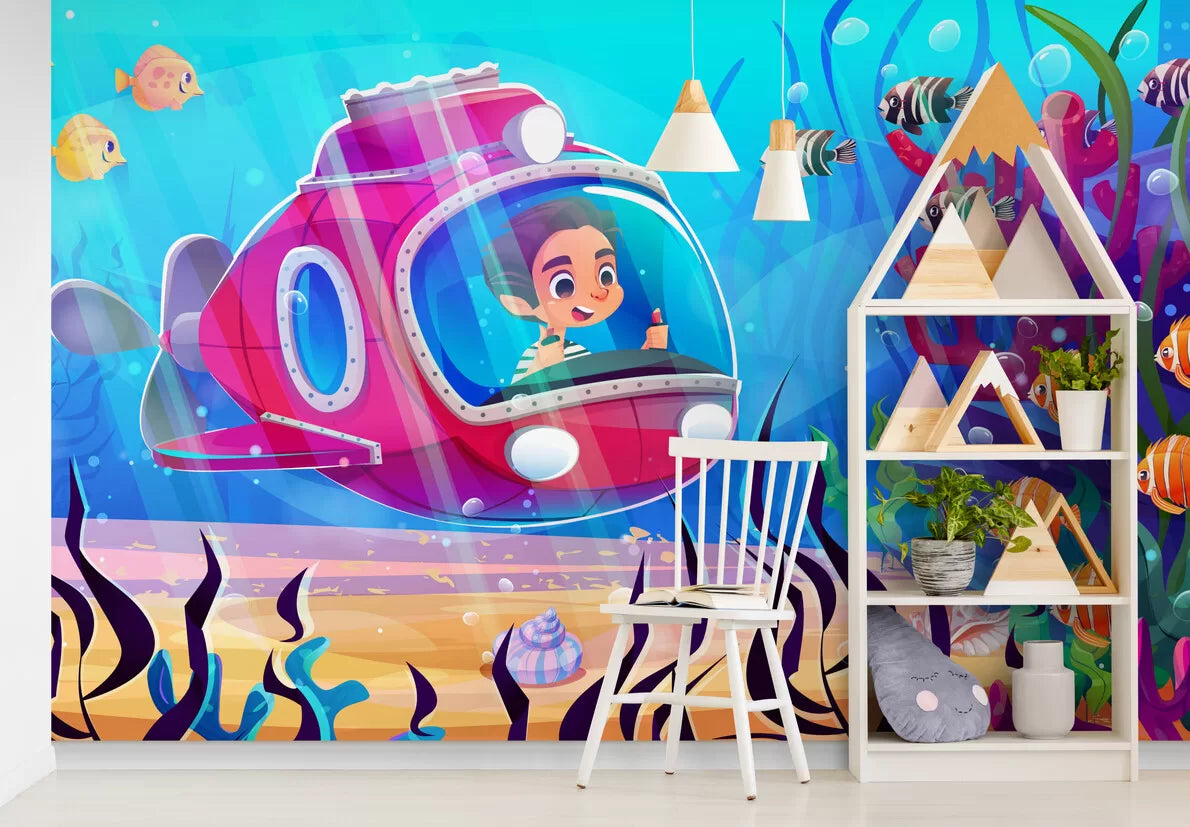 Papier peint Papier peint enfant sous marins joyeuse et