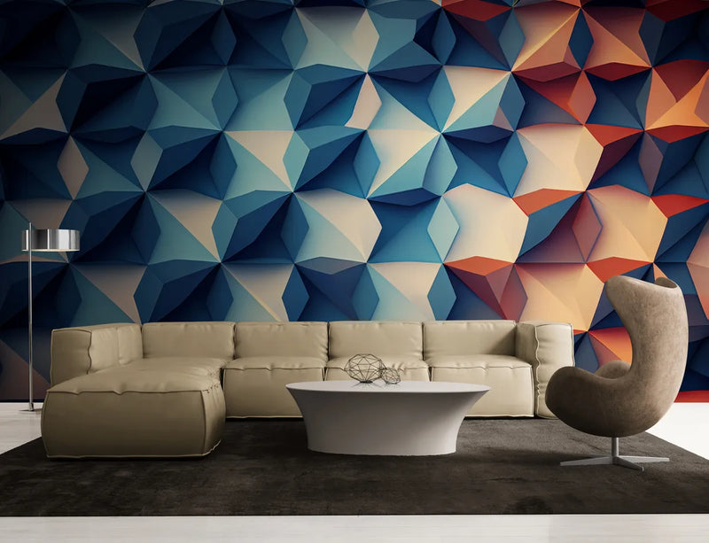 Papier peint Papier peint géométrique bleu et orange géométrique abstrait moderne,