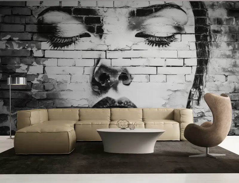 Papier peint Papier peint visage graffiti sur mur de briques apportera une urbaine