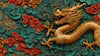 Papier Peint Dragon Chinois Doré en Relief