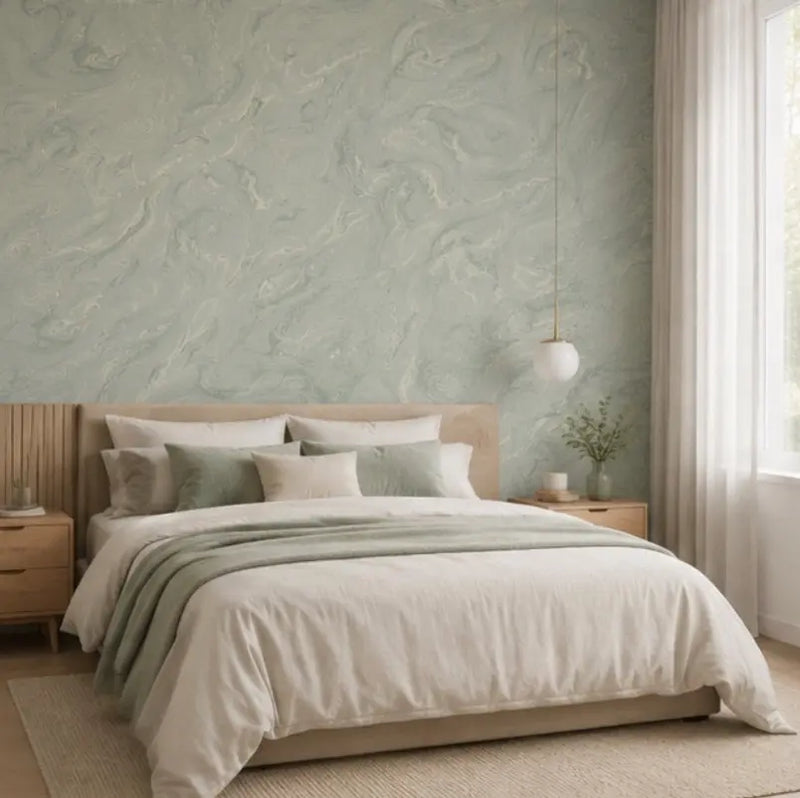 Papier Peint Marbre Brume de Sauge dans une chambre 
