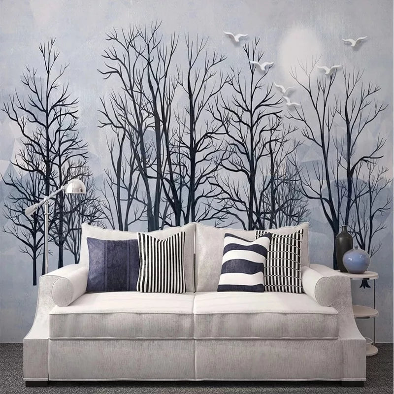 Papier peint Papier peint panoramique arbres enneigés poétique de scandinave