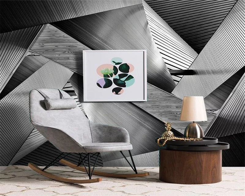 Papier peint Papier peint 3D motif géométrique métallique géométrique abstrait contemporain,