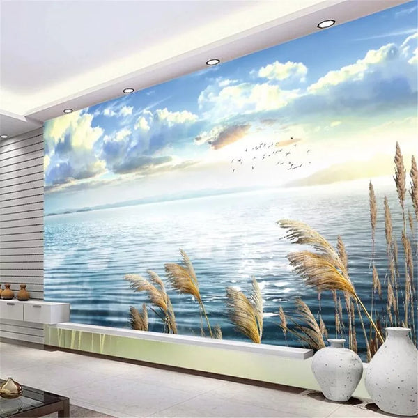 Papier peint Papier peint panoramique lac et ciel bleu évoque une sereine