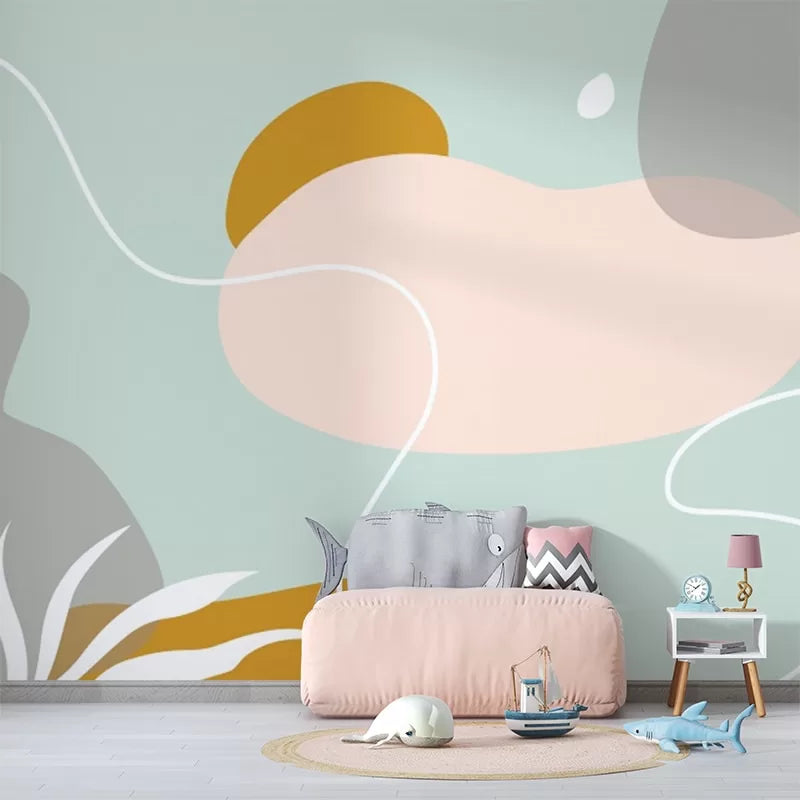 Papier peint Papier peint enfant dessin bleu et rose abstrait aux scandinave,