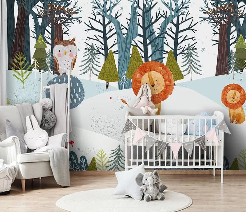 Papier peint Papier peint enfant lions et hibou apportera une scandinave,