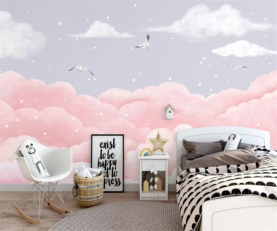Papier peint Papier peint enfant nordique nuages roses crée une scandinave