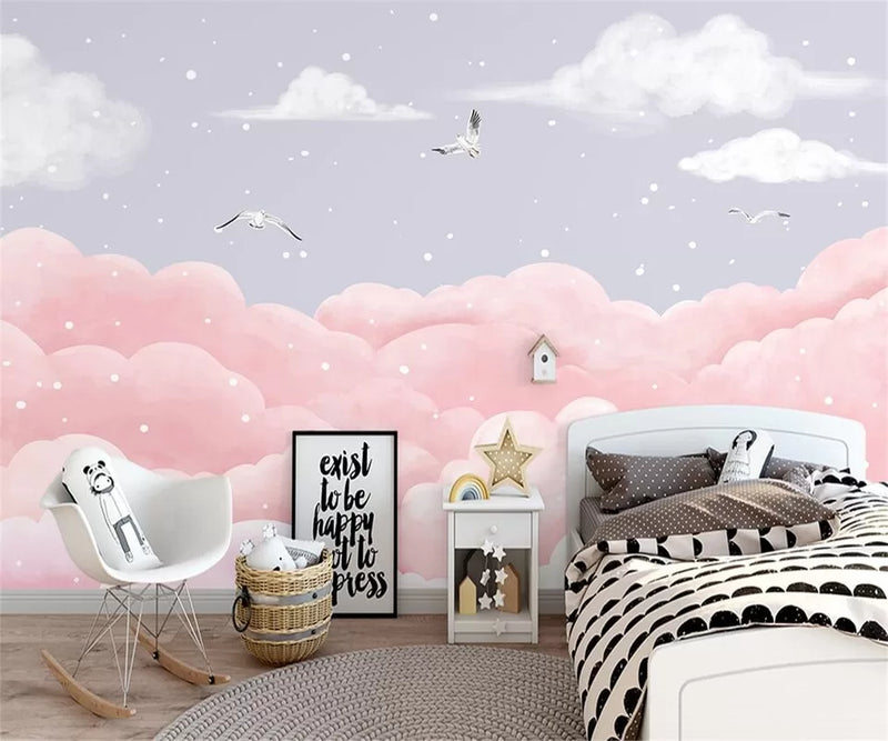 Papier peint Papier peint enfant nordique nuages roses crée une scandinave