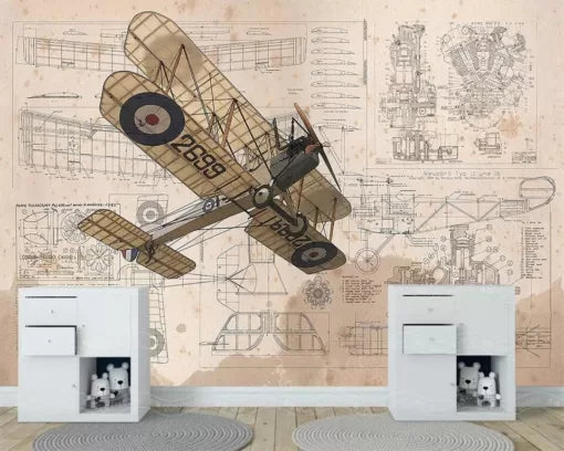 Papier peint Papier peint croquis  avion vintage inspiré qui