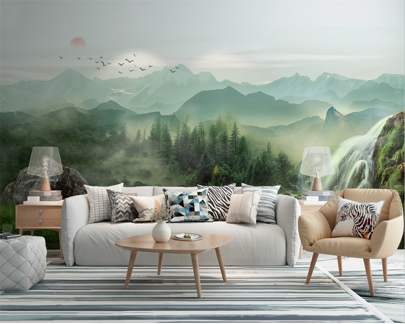 Papier peint Papier peint forêt et montagnes brumeuses offre une zen