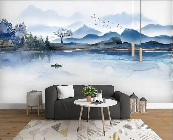 Papier peint Papier peint japonais paysage lac et montagnes douces créent sereine