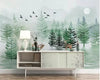 Papier peint Papier peint enfant paysage forêt de sapin et cerfs évoque une scandinave,