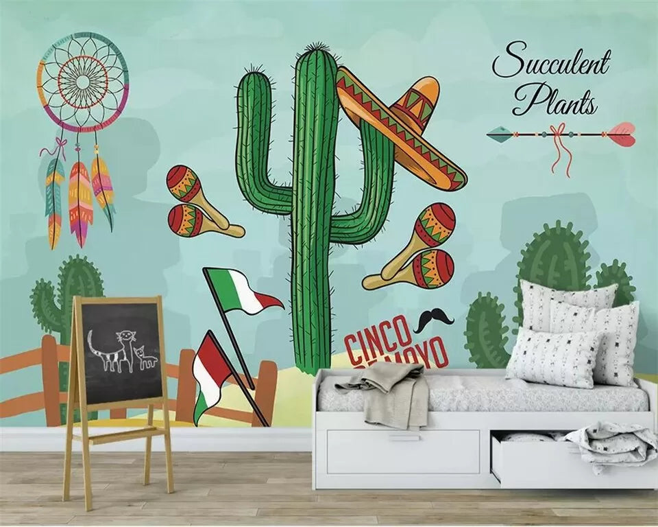 Papier peint Papier peint enfant cactus mexique festif aux ludique,