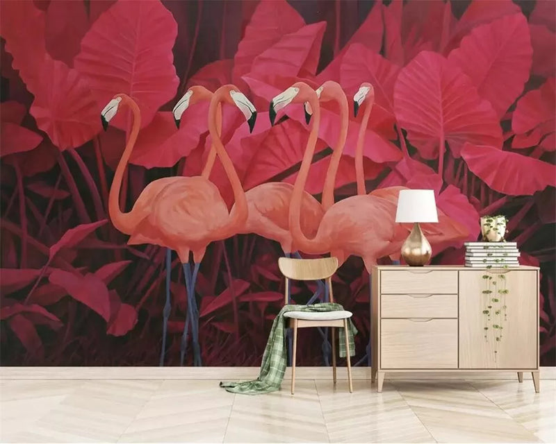 Papier peint Papier peint plantes tropicales rouges et flamants roses apportera une vibrante