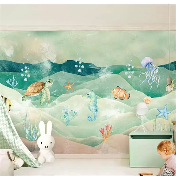 Papier peint Papier peint enfant animaux marins aux tons poétique