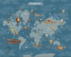 Papier peint enfant carte du monde avions et montgolfières