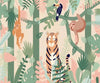 Papier peint enfant animaux singe, paresseux, toucan et tigre