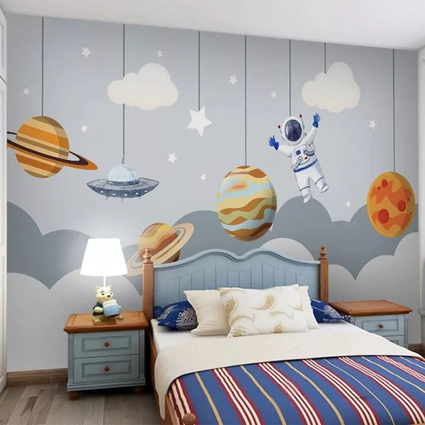 Papier peint Papier peint scandinave astronaute et planètes spatial ludique enchanteur