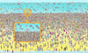 Papier peint où est-il ? : zoom à la loupe sur un détail de la plage pleine de personnages