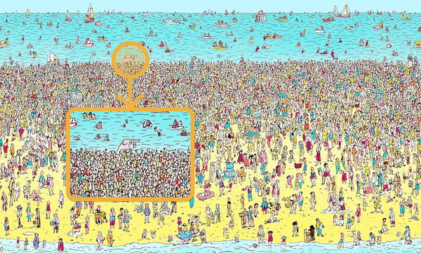 Papier peint où est-il ? : zoom à la loupe sur un détail de la plage pleine de personnages