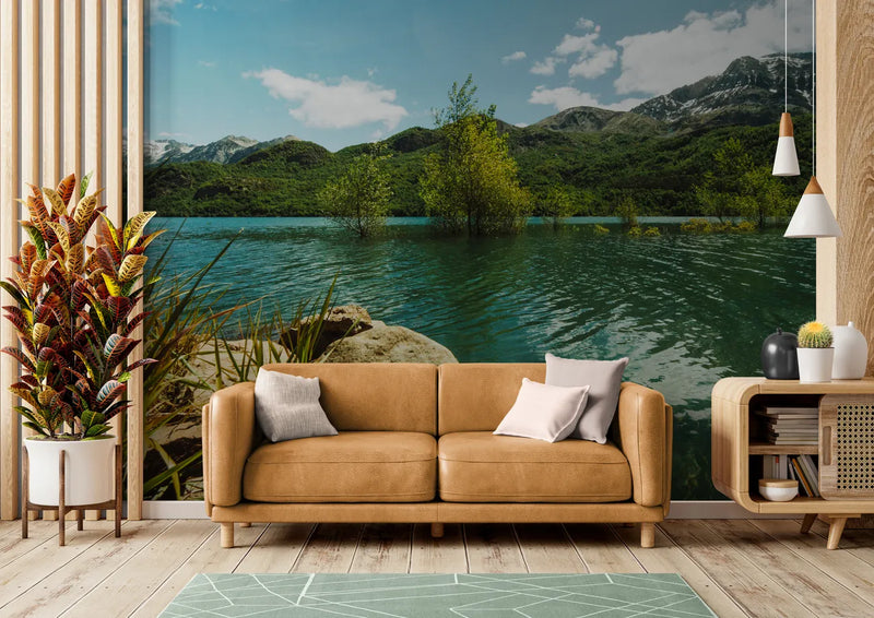 Papier peint Papier peint lac et chaines de montagnes naturelles et réaliste