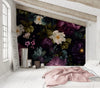 Papier peint Papier peint fleuri sur fond noir floral luxuriant romantique