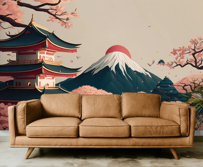 Papier peint Papier peint japonais temple et montagne zen et