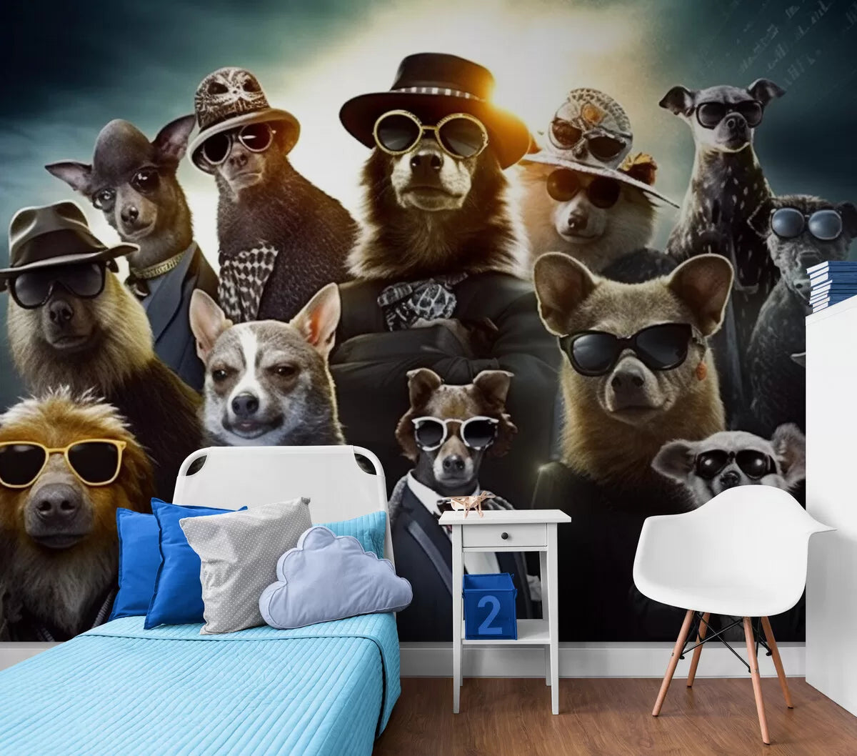 Papier peint Papier peint enfant abstrait animaux en costumes apporte une hollywoodien,