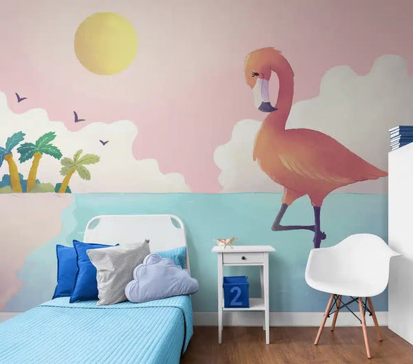 Papier peint Papier peint enfant flamants roses évoque la enfantin