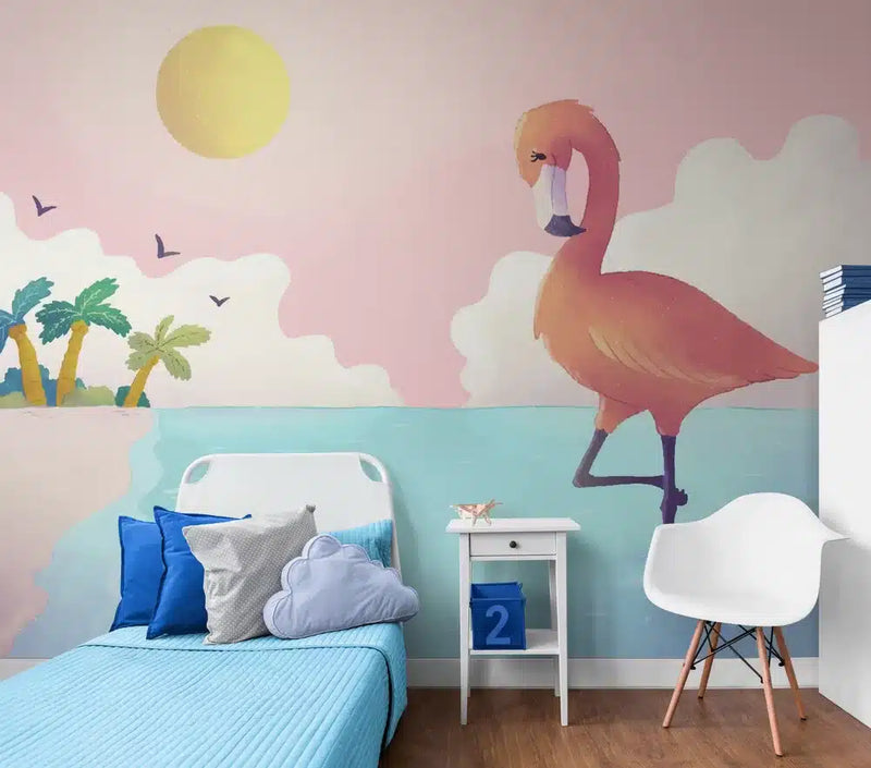 Papier peint Papier peint enfant flamants roses évoque la enfantin