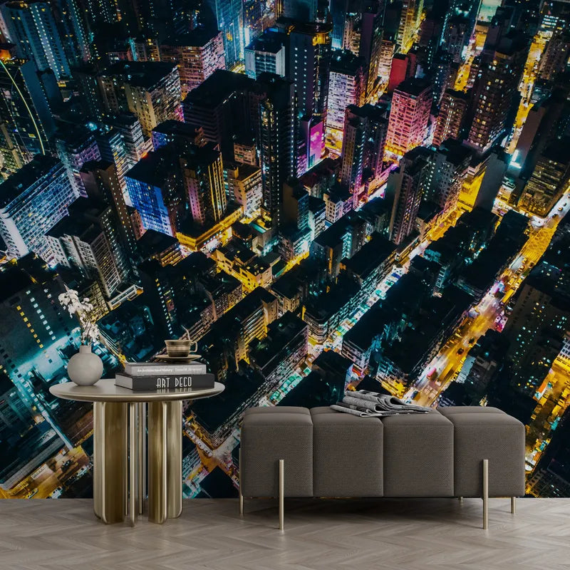 Papier peint Papier peint buildings la nuit vue du ciel offre une vives