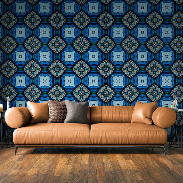 Papier peint Papier peint baroque doré et bleu géométrique répétitif apportera