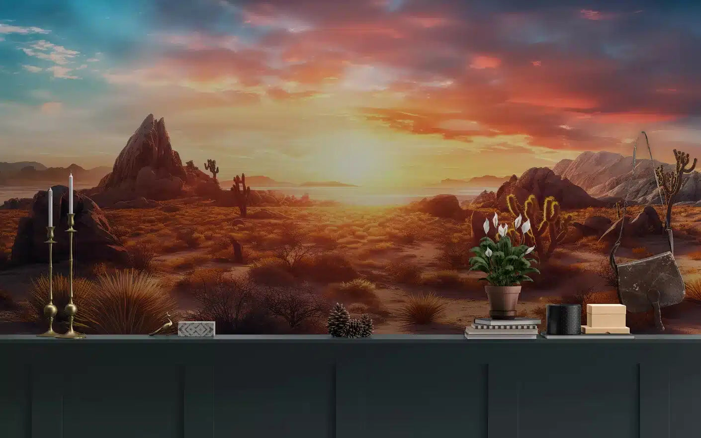 Papier peint Papier peint paysage désert et cactus invite à flamboyantes.