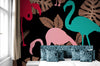 Papier peint Papier peint feuillage et flamants colorées tropical stylisé vives