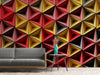 Papier peint Papier peint 3D triangles rouge jaune et gris géométrique abstrait moderne,