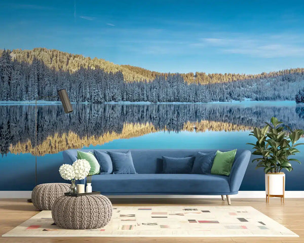 Papier peint Papier peint paysage lac bleu en hiver apporte une contemporain