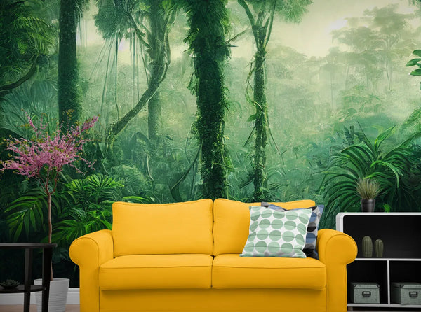 Papier peint Papier peint panoramique forêt tropicale verdoyante exotique et