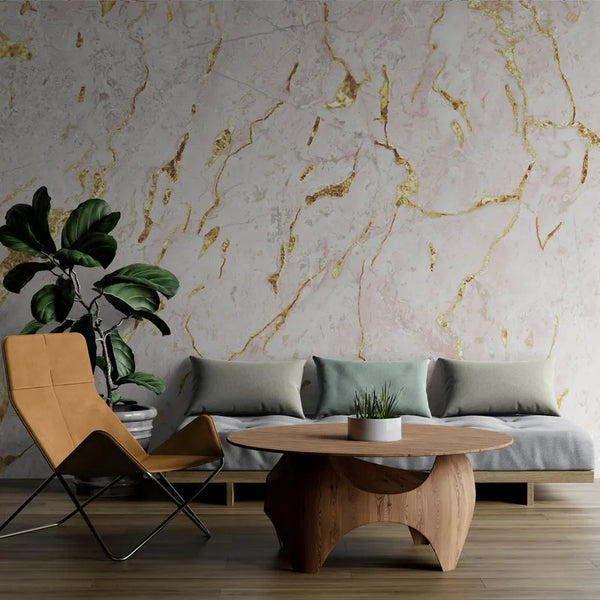 Papier peint Papier peint marbre beige et doré de marbre sophistiquée