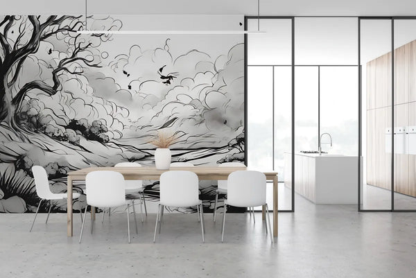 Papier peint Papier peint dessin cours d'eau japonais, il zen