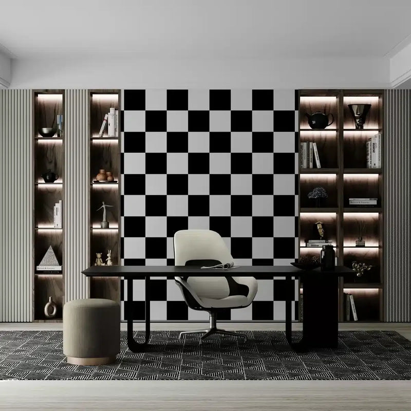 Papier peint Papier peint panoramique damier noir et blanc géométrique audacieux moderne,