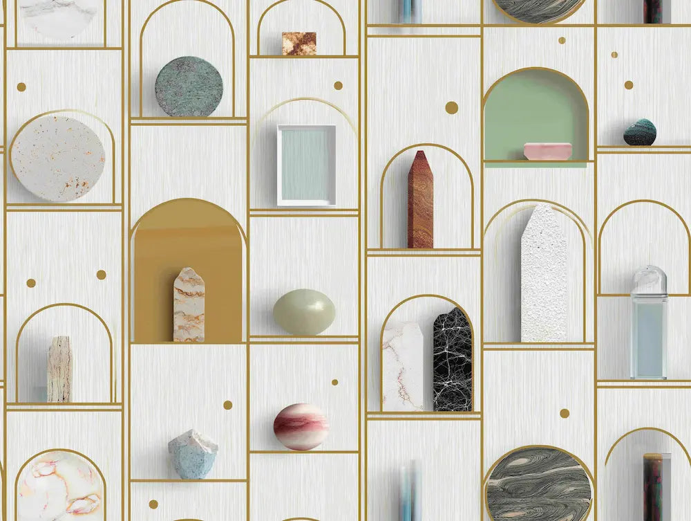 Motif papier peint cabinet de curiosité