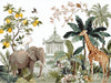 Motif papier peint girafe elephant