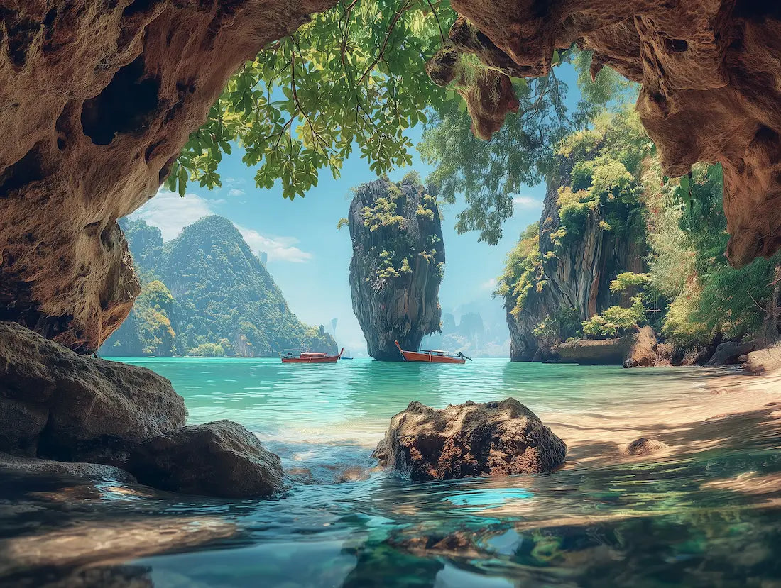 Motif papier peint ile paradisiaque