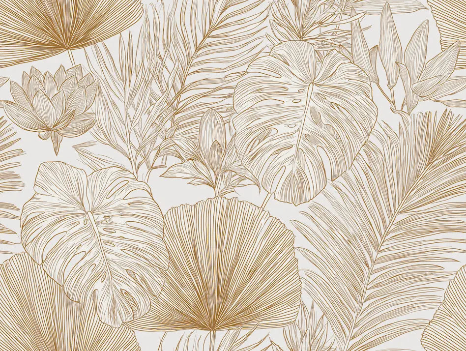 Motif papier peint intissé l odyssee hawai blanc or 